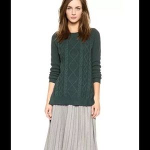 Madewell midnight green Cable Front Sweater